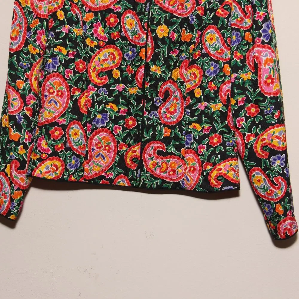 Vintage Maggy London Silk Quilted Floral Paisley Blazer Jacket Size 12